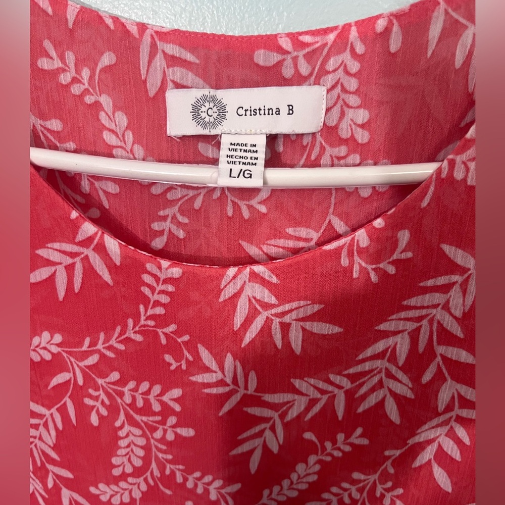 Cristina B Pink Leaf Print Blouse - Picture 3 of 7